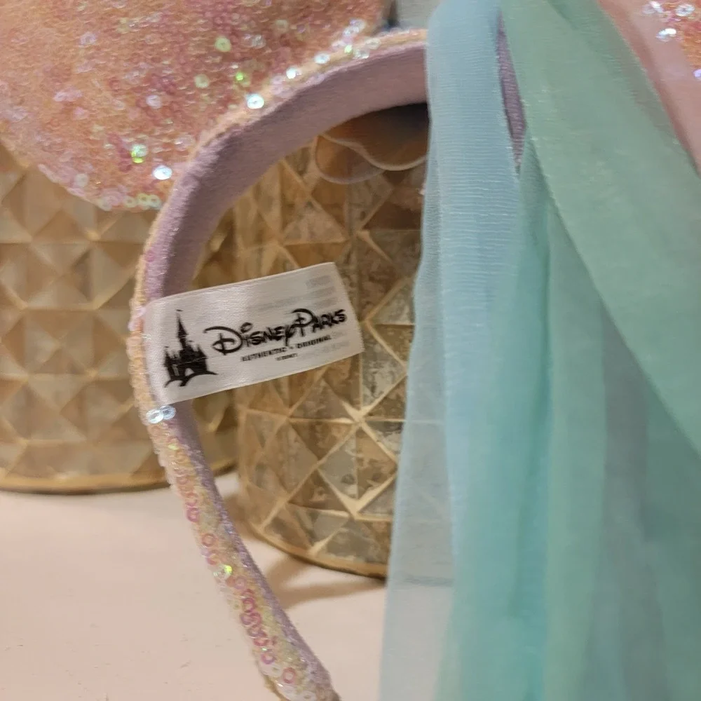 Disney Parks Butterfly Fairy Princess Minnie Mouse Sequin Ears Veil Pink Blue